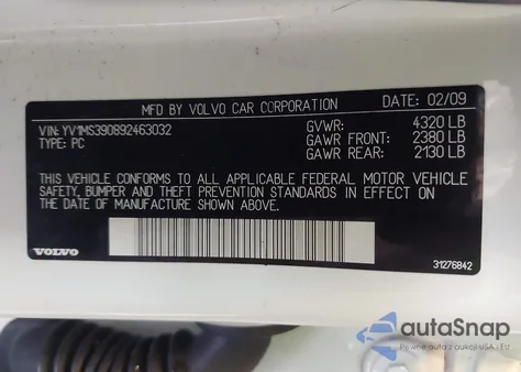 2009 Volvo S40 2.4I z USA, uszkodzony, nr VIN YV1MS390892463032